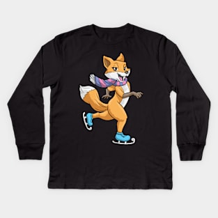 cute fox as a ice skater Kids Long Sleeve T-Shirt